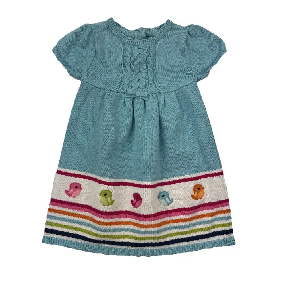Gymboree Girls Size 4T Sweater Dress Blue Bird Rainbow Knit Cotton